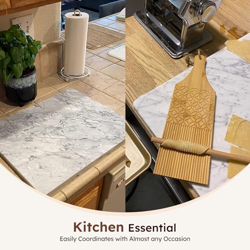 Diflart Natural Marble Stone Cutting Board for Kitchen, 16x20 Inch, Gray with White Veins, Marble Slab Pastry Board Large with Non Slip Feets for Baking, Cheese, Charcuterie, Pack of 1 Pcs