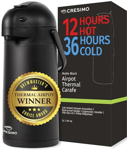 Airpot Coffee Carafe Dispenser with Pump Black 12 Hours Hot Water Retention
