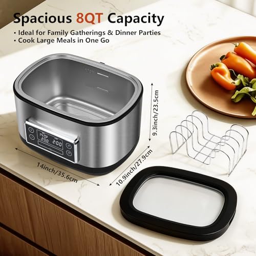 Homtone Sous Vide Machine, 3D Water Circulation, Easy Setup Built-in Design with Precise Temperature Control, 8 Quart for Steak Chicken Meal Prep-with Sous Vide & Seal Bags & Pump