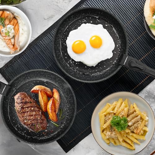 NEWBULIG 12-Piece Pots and Pans Set, Nonstick Cookware Set with Detachable Handle, Non toxic Induction Kitchen Cooking Set with Frying Pans Set, Dishwasher ＆ Oven Safe, RV Friendly, Black