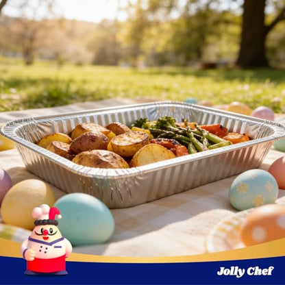 JOLLY CHEF 9x13 Aluminum Foil Pans (30 Pack) - Disposable Half Size Deep Steam Foil Pans for Roasting Turkey, Lasagna, Casseroles - Thanksgiving, Christmas, Parties, Catering
