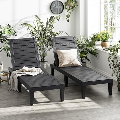 Outdoor Chaise Lounge Chair Set of 2,Waterproof & Lightweight Lounge Chair Outdoor with 5-Position Adjustable Back, Patio Lounge Chair for Garden, Pool Lounge Chairs for Poolside or Beach Use