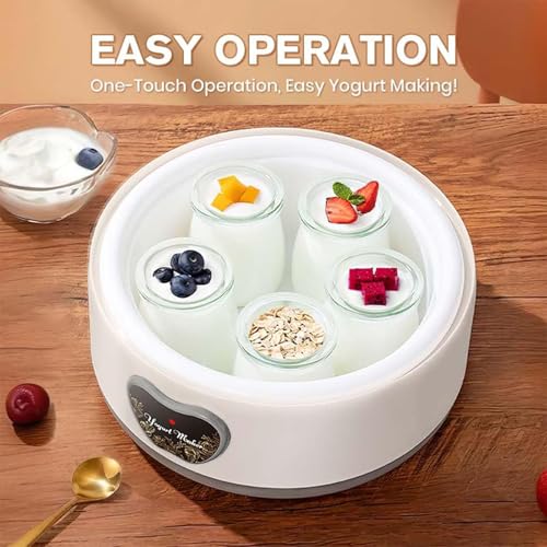 Cowenhey Yogurt Maker, Automatic Digital Yoghurt Maker Machine with 5 Glass Jars 42 Ozs, with Constant Temperature Control for Home Organic Yogurt, Cheese, Fruit Wine (No Cups)