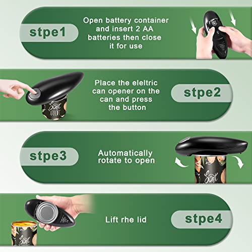 Electric Can Opener, One Touch Battery Operated Automatic Can Opener with Smooth Edge, Hands Free Can Openers for Seniors with Arthritis, Kitchen Gadget Fits Most Round Cans, Black