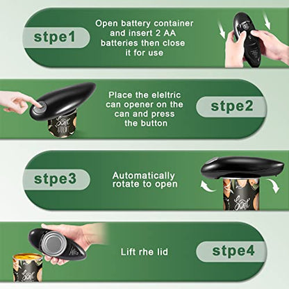 Electric Can Opener, One Touch Battery Operated Automatic Can Opener with Smooth Edge, Hands Free Can Openers for Seniors with Arthritis, Kitchen Gadget Fits Most Round Cans, Black