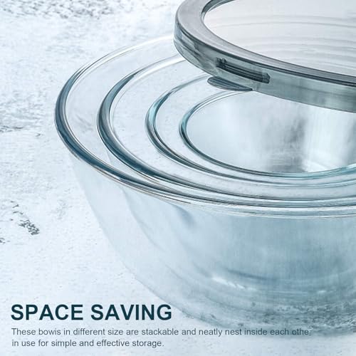 M MCIRCO Glass Mixing Bowls with Lids, 4 Packs Glass Bowl Set, Nesting Bowls for Meal Prep, Food Storage, Bowls For Cooking, Baking, BPA-Free, 0.8/1.7/2.9/4.8 Qt