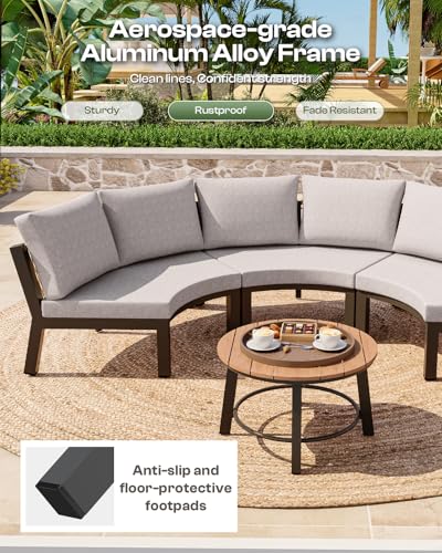Oasbira Luxury Patio Furniture Set for 12 People, 9-Piece Curved Patio Conversation Sets with Woven Rope & Modular Coffee Table, Half Moon Outdoor Furnitrue Set for Deck, Garden, Gray