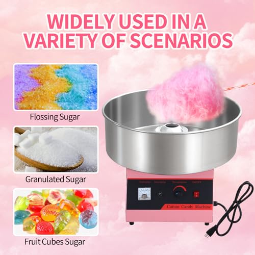 Commercial Cotton Candy Machine, Electric Floss Maker With Stainless Steel Bowl, For Home Party Carnival,pink