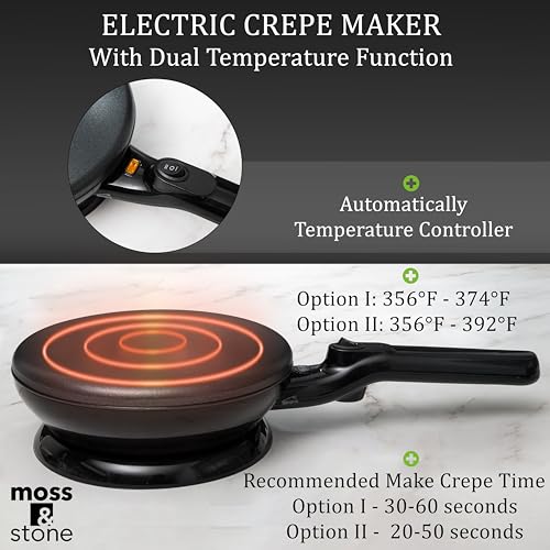 Moss & Stone Cordless Electric Crepe Maker, 8" Portable Nonstick Crepe Pan