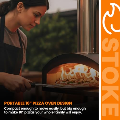 Stoke 16 Inch Outdoor Pizza Oven – Portable Outdoor Pizza Maker for Backyard, Camping, or Tailgating – Stainless Steel Multi-Fuel Oven with Pizza Stone & Accessories