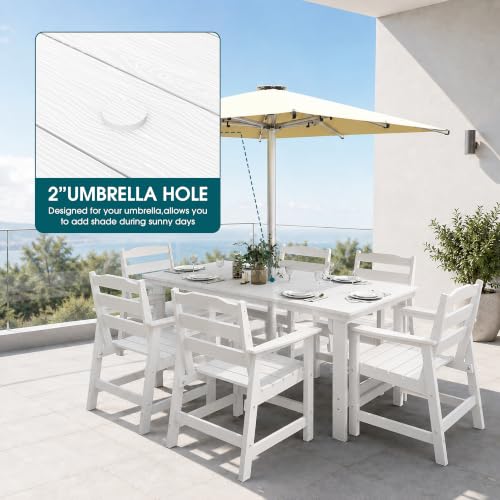 THOEOE 7 Pcs Outdoor Dining Set, 70" HDPE Dining Set for 6, White