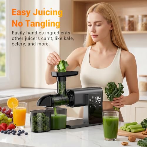 Juicer Machines with LED Smart Touch Screen, 2 Modes Slow Masticating Juicers for Kale & Celery, BPA-Free Cold Press Juicer with Reverse Function, Aluminum Alloy