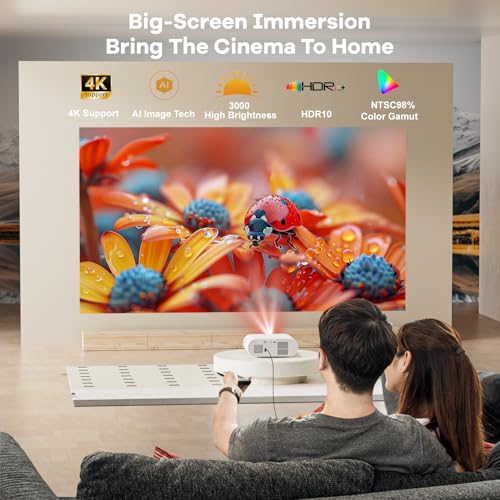 4K Projector with Google TV:3000 Brightness/Auto Lens Cap & 4D Keystone/Auto Focus & AI Voice Control, Sovboi Portable Outdoor Projector with WiFi & Bluetooth, Smart Movie Proyector for Streaming Apps