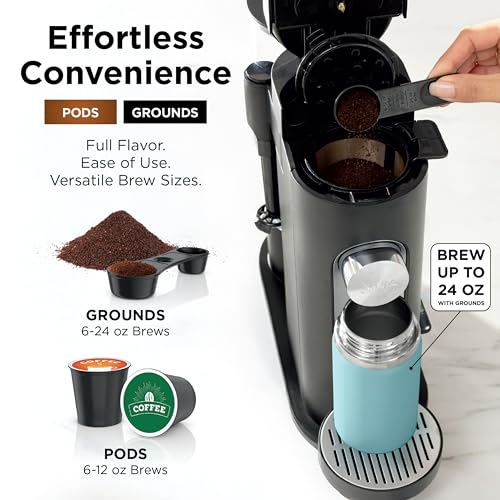 Ninja Coffee Maker, Single Serve, Brew with Coffee Pods and Grounds, Compatible with K-Cup Pods, 4 Styles, up to 24 Ounces Cup Sizes and 56 Ounces Removable Reservoir, Black, PB051