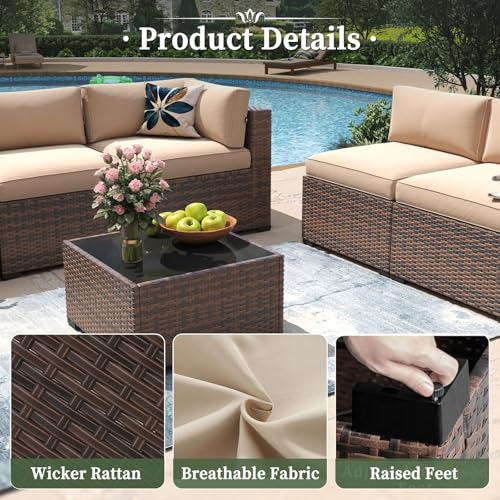 Aoxun 11 Piece Patio Furniture Set with 44" Fire Pit Table Wicker Rattan