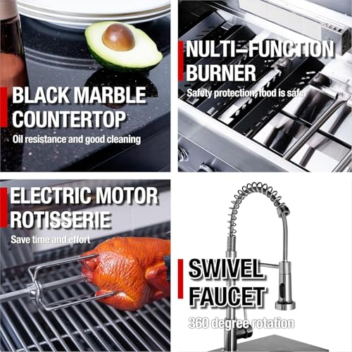 104 Inch Deluxe Stainless Steel Natural Gas Outdoor Kitchen Island Grill - 4-Burner 72000 BTU, 4 modular units for flexible and versatile combinations, For Patio, Lawn, Backyard, Black