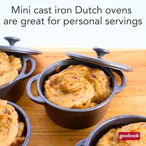 GoodCook Pre-Seasoned Cast Iron Mini Dutch Oven, Black, Small Dutch Oven Pot with Lid, Durable Cast Iron Cookware, Even Heating for Stews, Soups, and Baking, Oven Safe to 500°F