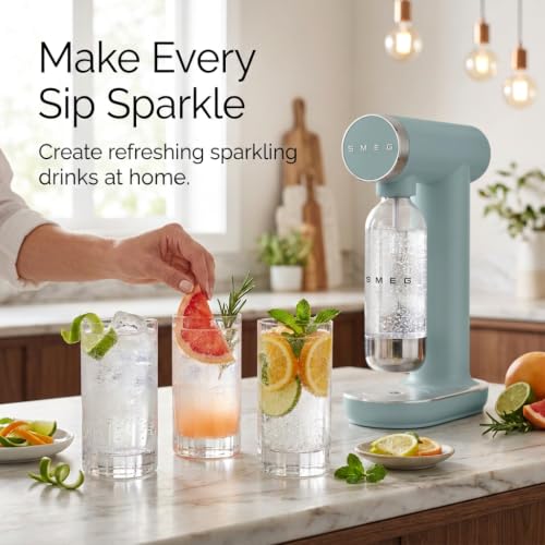 SMEG SKC01 Sparkling Water Maker, Soda Maker with 1L Tritan Renew Bottle