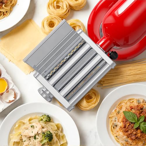 Pasta Attachment for KitchenAid Stand Mixer, 3-in-1 Stainless Steel Pasta Maker with Pasta Roller, Spaghetti & Fettuccine Cutter for Homemade Fresh Pasta By InnoMoon