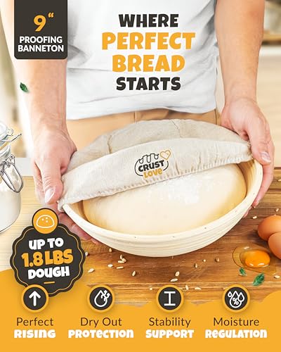 CRUSTLOVE Dutch Oven for Bread Baking - incl. Sourdough Bread-Baking Supplies like Banneton Bread-Proofing Basket - 5QT Enameled Cast Iron Bread-Oven with Lid, Baking Pan, Scoring Tool Lame