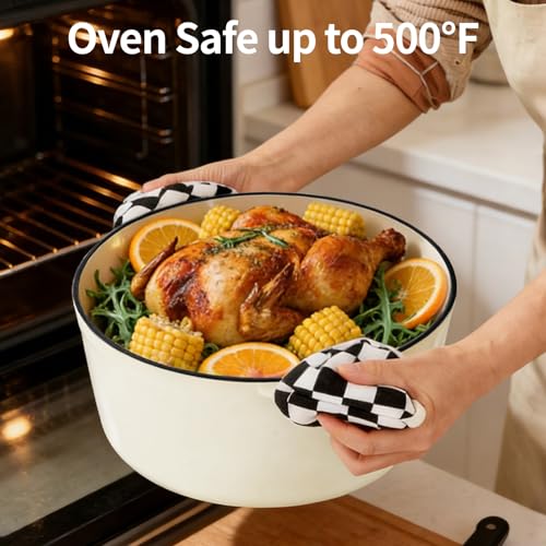 Blingco Enameled Cast Iron Dutch Oven with Lid -6.5 QT, incl. Sourdough Bread-Baking Supplies like Banneton Proofing Basket, Heavy Duty Cookware Bread-Oven for Baking, Stews, and Roasting, Cream White