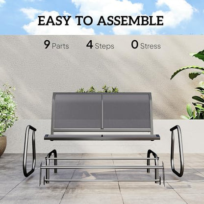 Outsunny 2-Person Outdoor Glider Bench, Patio Double Swing Rocking Chair Loveseat w/Powder Coated Steel Frame for Backyard Garden Porch, Gray