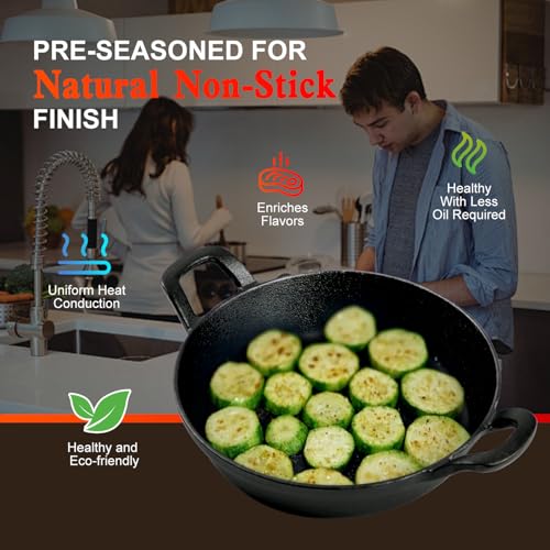 DVK Small Cast Iron Skillet Round Frying Shrimp Pan Set Suitable for kitchen, Indoor and Outdoor Picnics (2, 7In)