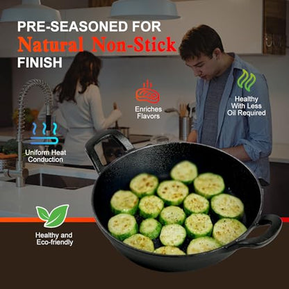 DVK Small Cast Iron Skillet Round Frying Shrimp Pan Set Suitable for kitchen, Indoor and Outdoor Picnics (2, 7In)