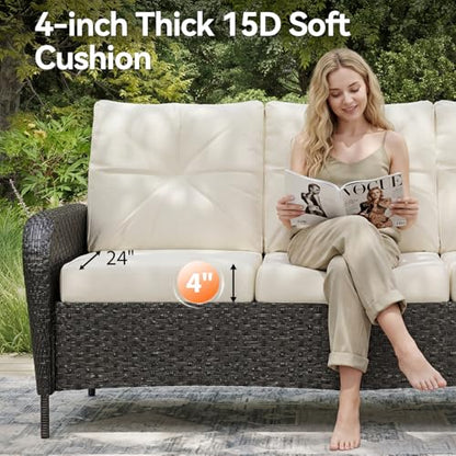 Aoxun 12-Piece Patio Furniture Set with 44'' Fire Pit Table, Luxury Outdoor Patio Furniture Set with 360° Swivel Chairs, Patio Conversation Set for Backyard, Poolside & Garden, Black/Beige