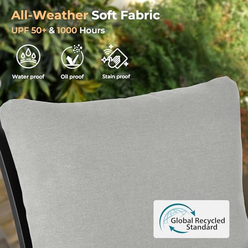 HAPPATIO 9-Piece Patio Dining Set, Outdoor Dining Set with Powder-Coated Metal,Dining Table with Umbrella Hole, 8 Swivel Chairs with Removable Cushions for Porch Poolside Garden,Grey