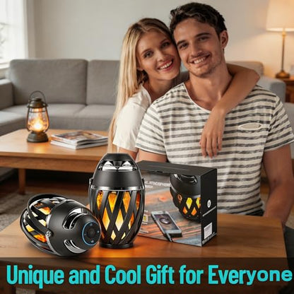 INSSISAIN 2 Pack Outdoor Bluetooth Speakers Waterproof Wireless, Birthday Gifts for Men Dad, LED Flame Ambient Light, Camping Patio Accessories, Unique Gifts for Him Husband Boyfriend Dad Gifts