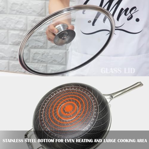 Toutrop Wok Pan,Hybrid Nonstick 14 Inch Wok with Lid,Induction Non Stick Stainless Steel Large Deep Woks&Stir-Fry Pans,Stay-Cool Handle Skillets,PFOA Free Cookware