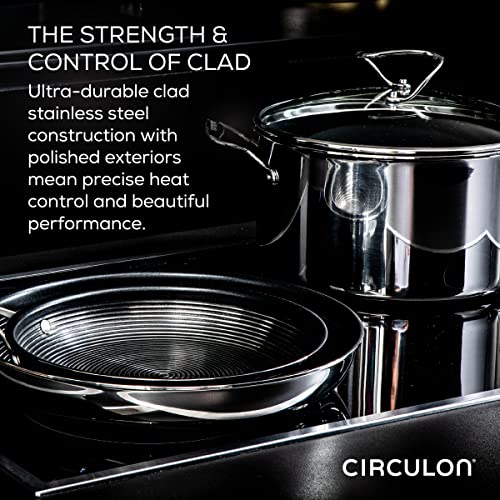 Circulon Clad Stainless Steel Cookware/Pots and Pans and Utensil Set with Hybrid SteelShield and Nonstick Technology, 11 Piece - Silver