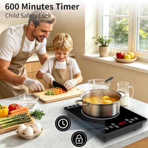 HUIPUSHE Single Induction Cooktop,1800W Portable induction Cooktop，Portable induction hot plate with LCD touch control,9 Levels,10H,Safety Lock, 110V single burner induction Cooktop