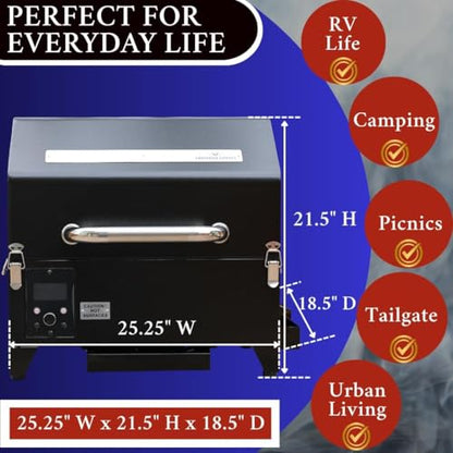 Portable Electric Smoker Grill by Freedom Stoves – 12V/120V Pellet BBQ for Camping, Tailgating & Backyard | Digital Control, Dual Probes, 8.5LB Hopper