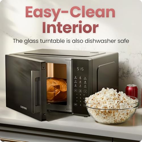 Chefman Countertop Microwave Oven 0.9 Cu. Ft., 900 Watts with 10 Power Levels, 6 Cooking Presets with One-Touch Express Cook, Eco Mode, Child Safety Lock, & Mute Button - Black