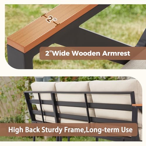 EROMMY 6 Pieces Patio Furniture Sets, Metal Outdoor Sectional Furniture L Shape Patio Conversation Sets with Fauxwood Coffee Table & 6.5" Olefin Cushions for Backyard, Garden, Poolside