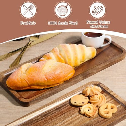 3 Pack Solid Acacia Wood Serving Trays, 14"x5.5" Rectangular Wooden Serving Platters, Wooden Mini Charcuterie Boards, Natural Wood Platter for Home Decor, Kitchen Counter, Cheese