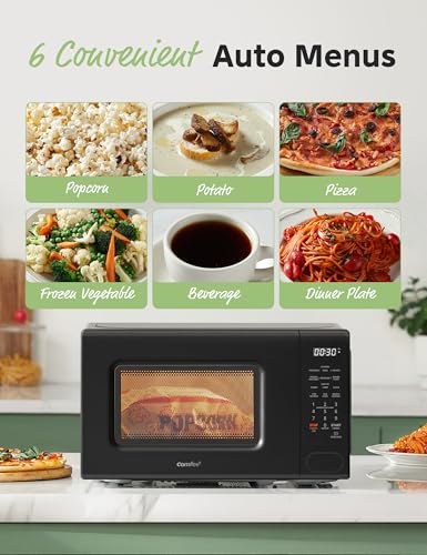 COMFEE CMO-C20M1WB Countertop Microwave Oven with 11 power levels, Fast Multi-stage Cooking, Turntable Reset Function, Speedy Cooking, Weight/Time Defrost, Memory function, Children Lock, 700W
