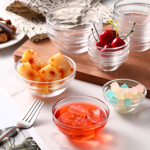Sawysine 18 Pcs Glass Prep Bowl Sets 8.4oz/4.7oz/2.3oz Clear Small Pinch Bowls Salt Spices and Ingredients Serving Bowls Stackable for Kitchen Prep Cooking, Dishwasher Safe