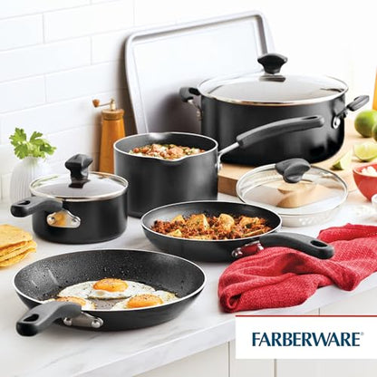 Farberware Cookstart Aluminum DiamondMax Nonstick Cookware Set, Kitchen Essentials, 15-Piece, Black