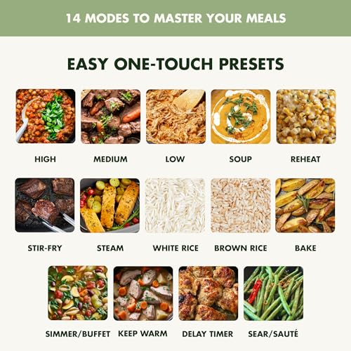 GreenPan Elite 14-in-1 Nonstick 6QT Electric Slow Cooker, PFAS-Free Ceramic Multi-Cooker, In-Pot Browning, Dishwasher Safe Lid & Removable Crock, Stainless Steel Steamer, Silicone Handles, Sage Green