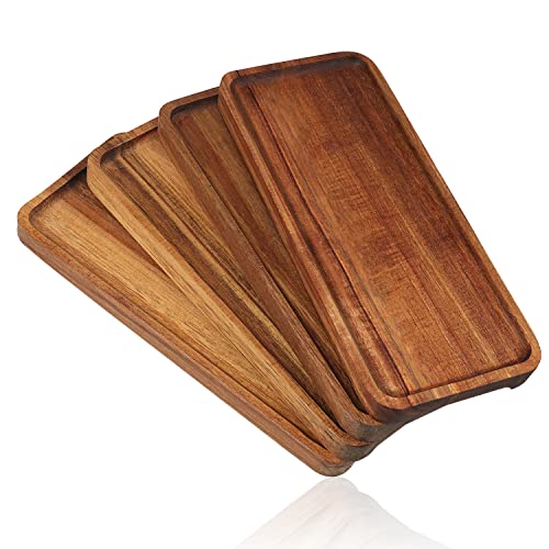 GNIEMCKIN Wooden Serving Platter, 13.8 x 5.1 Inch, Set of 4, Acacia Wood Tray, Perfect for Serving Charcuterie, Desserts, Dips, Sushi, Parties, Family Gatherings, Weddings, and Home Decor