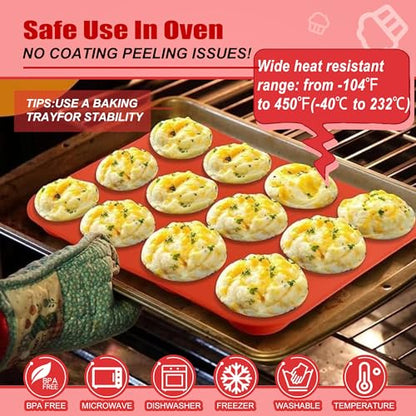 keliwa 2PCS Thicken-12 Cup Silicone Muffin Pan - Cupcake Baking Pan Great for Making Muffin Cakes, Tart, Bread -Non - Stick Silicone Mold/Dishwasher - Microwave Safe
