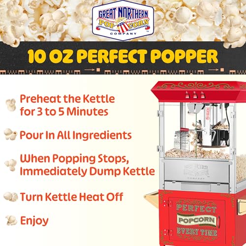 Great Northern Popcorn Company 5995 10 oz. Perfect Popper Popcorn Machine with Cart - Red (5995 GNP Red 10oz. Full)