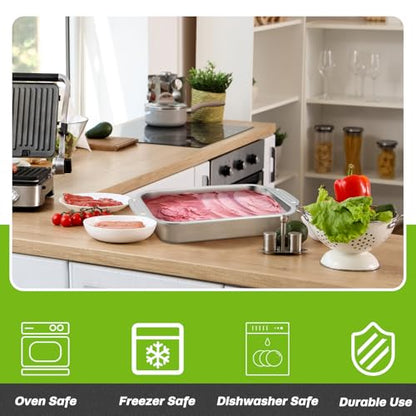 Funnymoom 2 Pcs Stainless Steel Cake Pan 15 x 10 Inch Baking Pan with Handle Rectangle Baking Bakeware for Fish Cakes Breads Casseroles Vegetables Dishwasher Safe