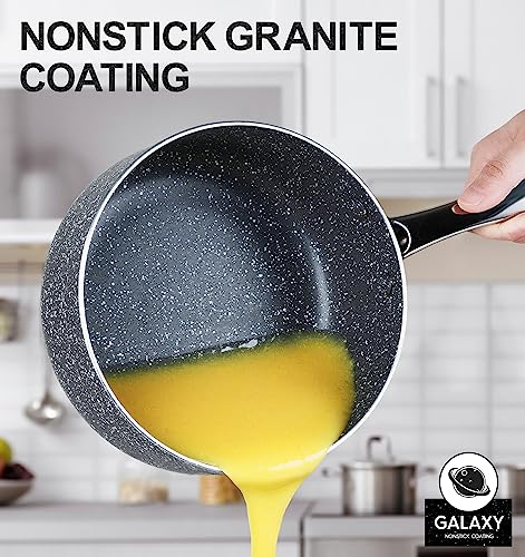 MICHELANGELO Sauce Pan with Lid, 1 Quart Saucepan with Lid Granite, Non Stick Sauce Pan with Stainless Steel Handle, 1 Qt Saucepan with Nonstick Coating, Grey