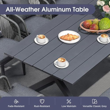 PURPLE LEAF 11 Pieces Patio Dining Set, Rectangular Table and Chairs, Grey