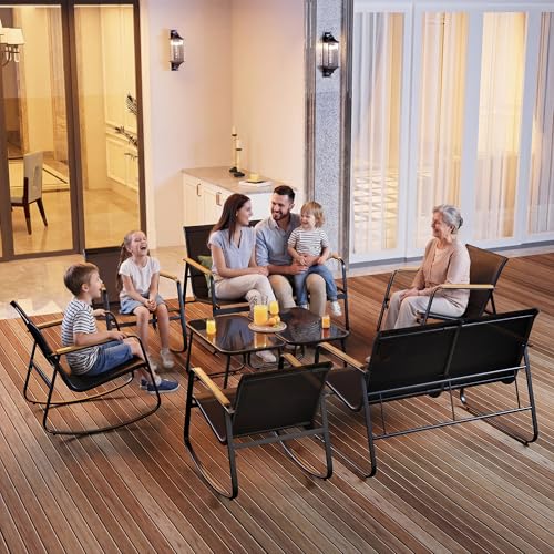 Ahomly 8-Piece Outdoor Patio Furniture Set, Textilene Rocking Set, Black