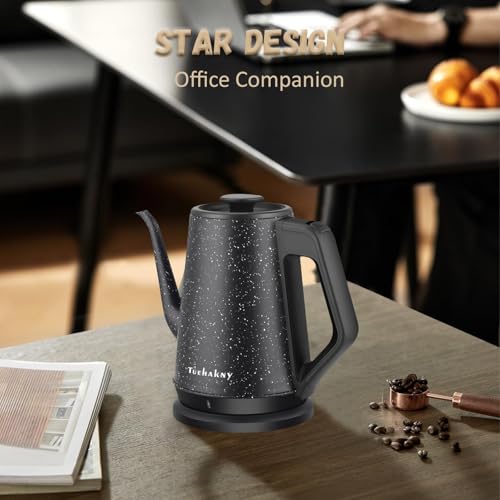 Gooseneck Electric Kettle, 1L Pour Over Coffee Kettle, 1000W Fast Boil Stainless Steel Water Boiler, for Tea Coffee, Office Dorm Kitchen, Auto Shut-Off, Black Star Design, BPA-Free